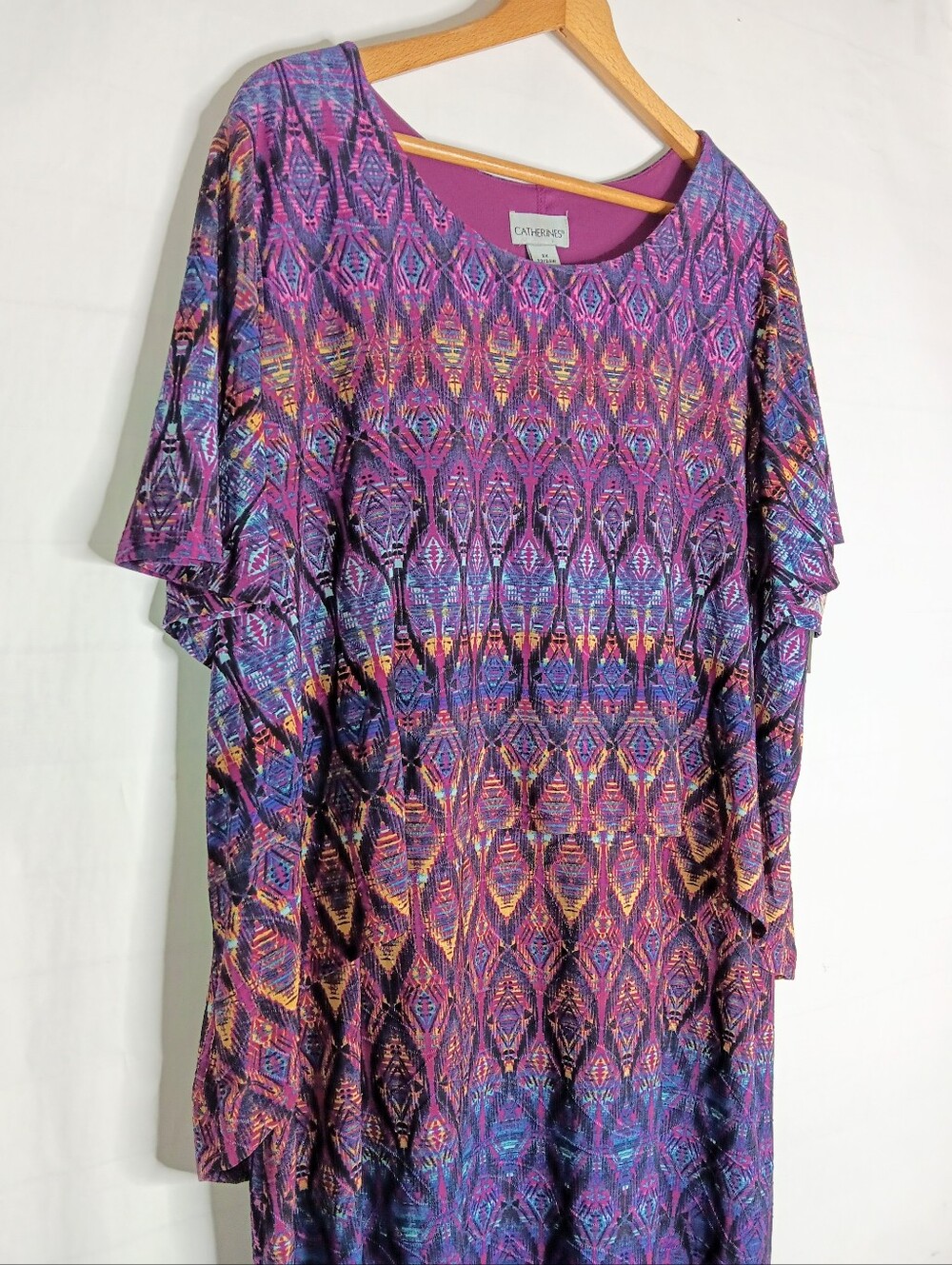 Catherines 2XL 22/24 Stretch Sheath Dress Geometric Print Purple Double Lined
